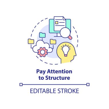 Yapı konsepti simgesine dikkat edin. Malzeme organizasyonu. Tekniği öğrenmek soyut fikir ince çizgi çizimi. İzole bir taslak çizim. Düzenlenebilir felç. Arial, Myriad Pro-Kalın yazı tipleri