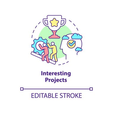 İlginç proje konsept simgesi. Nişan ve takım çalışması. Çevre kavramını öğrenmek ince çizgi çizimi. İzole bir taslak çizim. Düzenlenebilir felç. Arial, Myriad Pro-Kalın yazı tipleri