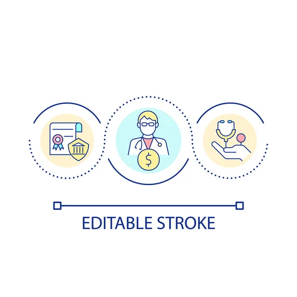 医療従事者のための賃金ループの概念のアイコン 医療従事者への追加の支払いは 細い線図のアイデアを抽象化 独立した外形図面 編集可能なストローク 使用されているアリアルフォント — ストックベクタ