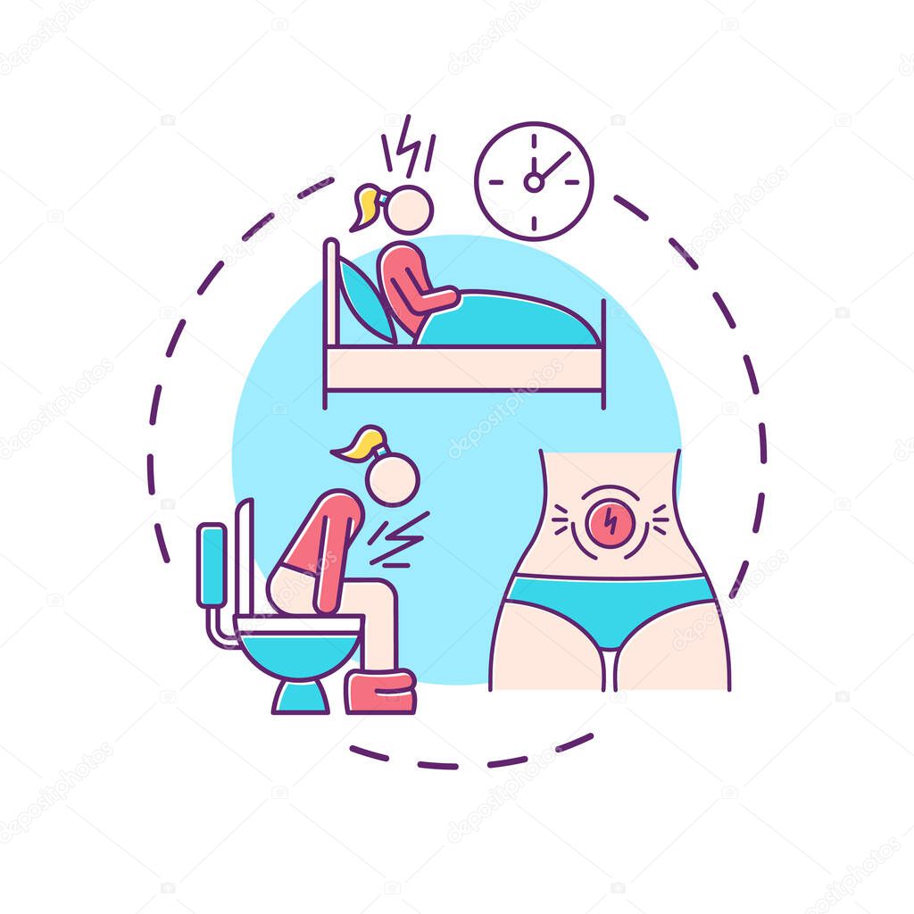 Painful symptoms of PMS concept icon for light theme. Women monthly period. Female health. Premenstrual syndrome issues abstract idea thin line illustration. Isolated outline drawing