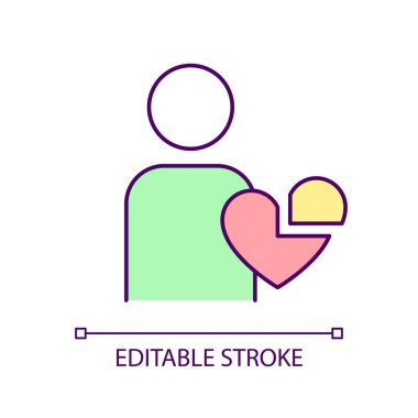 Kalp ameliyatı RGB renk ikonu. Kardiyoloji programı. Kalp rahatsızlıkları için müdahale prosedürleri. İzole vektör çizimi. Basit bir çizgi çizimi. Düzenlenebilir felç. Kullanılan Arial yazı tipi