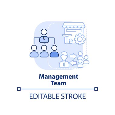 Yönetim ekibi açık mavi konsept ikonu. Restoran personeli soyut fikir ince çizgi çizimi. İdari görevler. İzole bir taslak çizim. Düzenlenebilir felç. Arial, Myriad Pro-Kalın yazı tipleri