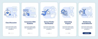 Sağlıklı öğrenim çevresi açık mavi mobil uygulama ekranında. Doğrusal kavramlarla düzenlenebilir grafik yönergelerini 5 adımda gezdir. UI, UX, GUI şablonu. Kullanılan sayısız Pro-Kalın, Düzenli yazı tipleri