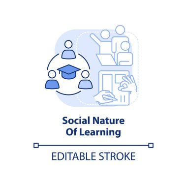 Açık mavi konsept simgesini öğrenmenin sosyal doğası. Sınıf takım çalışması. Soyut fikir ince çizgi çizimi öğreniyorum. İzole bir taslak çizim. Düzenlenebilir felç. Arial, Myriad Pro-Kalın yazı tipleri