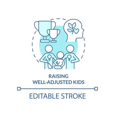 Uyumlu çocuklar yetiştirmek turkuaz konsept ikonu. Eşcinsel ebeveynliğin faydaları soyut fikir ince çizgi çizimi. İzole bir taslak çizim. Düzenlenebilir felç. Arial, Myriad Pro-Kalın yazı tipleri
