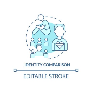 Kimlik karşılaştırma turkuaz konsept simgesi. Olasılığı kabul et. Soyut fikir ince çizgi çiziminin ortaya çıkma aşaması. İzole bir taslak çizim. Düzenlenebilir felç. Arial, Myriad Pro-Kalın yazı tipleri