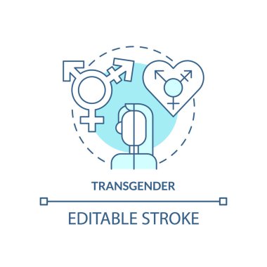 Transseksüel turkuaz konsept ikonu. Cinsiyet kimliği seksten farklıdır. LGBT üyesi soyut fikir ince çizgi çizimi. İzole bir taslak çizim. Düzenlenebilir felç. Arial, Myriad Pro-Kalın yazı tipleri