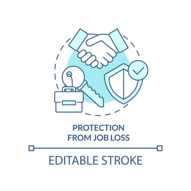 İş kaybı turkuaz konsept ikonundan koruma. İş yeri. lgbt sorunuyla ilgilenmek soyut fikir ince çizgi çizimi. İzole bir taslak çizim. Düzenlenebilir felç. Arial, Myriad Pro-Kalın yazı tipleri