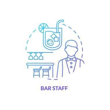 Bar personeli mavi gradyan konsept simgesi. Restoran çalışanlarını işe almak ince çizgi çizimleri soyut bir fikirdir. Barmen ve barmen görevleri. İçkileri hazırla. İzole bir taslak çizim. Kullanılan sayısız Pro-Kalın yazı tipi