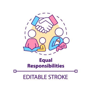 Eşit sorumluluk konsepti ikonu. Eşcinsel ebeveynliğin faydaları soyut fikir ince çizgi çizimi. İzole bir taslak çizim. Düzenlenebilir felç. Arial, Myriad Pro-Kalın yazı tipleri