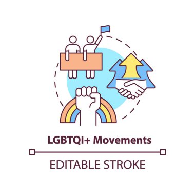 Lgbtqi hareket konsepti simgesi. Örgüt ve sivil toplum. LGBT programı soyut fikir ince çizgi çizimi. İzole bir taslak çizim. Düzenlenebilir felç. Arial, Myriad Pro-Kalın yazı tipleri