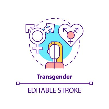 Transseksüel konsept ikonu. Cinsiyet kimliği seksten farklıdır. LGBT topluluk üyesi soyut fikir ince çizgi çizimi. İzole bir taslak çizim. Düzenlenebilir felç. Arial, Myriad Pro-Kalın yazı tipleri