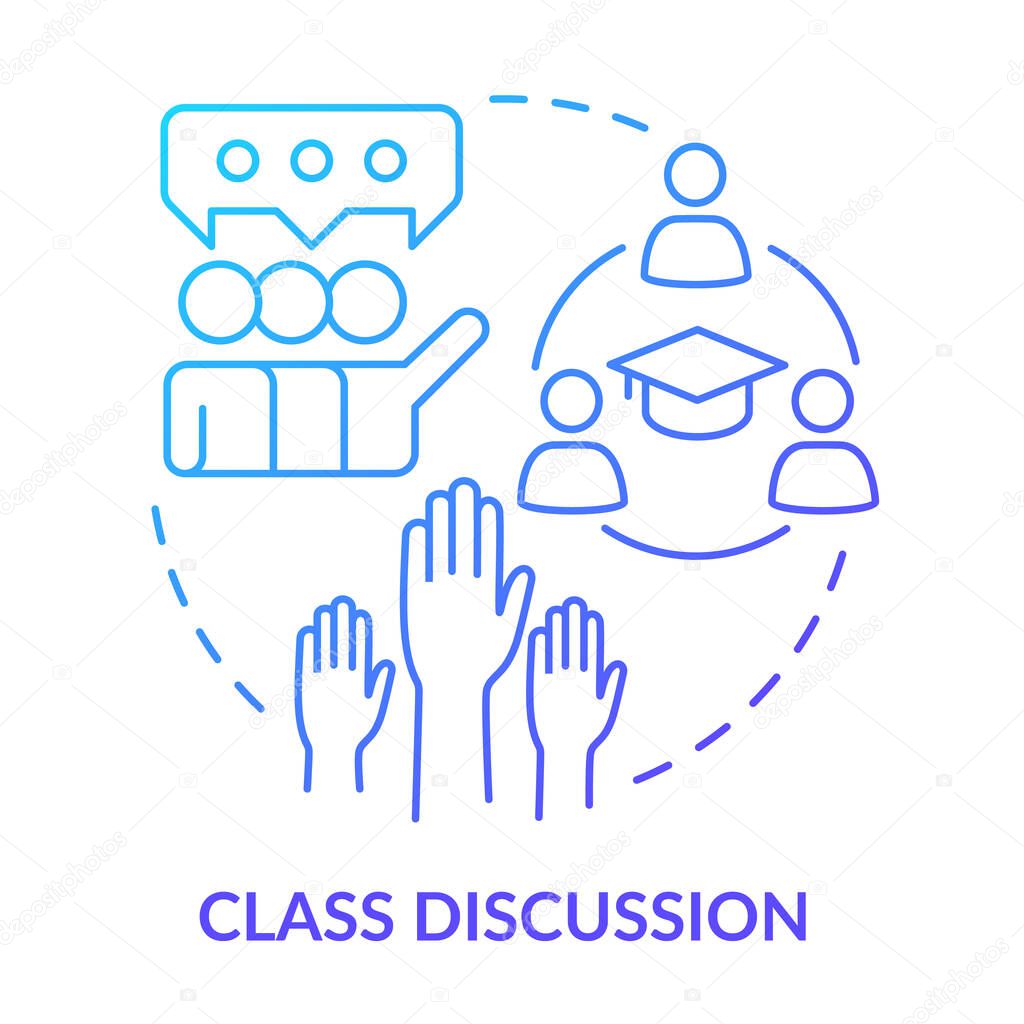 Class discussion blue gradient concept icon. Group meetings in class. Learning environment abstract idea thin line illustration. Isolated outline drawing. Myriad Pro-Bold fonts used