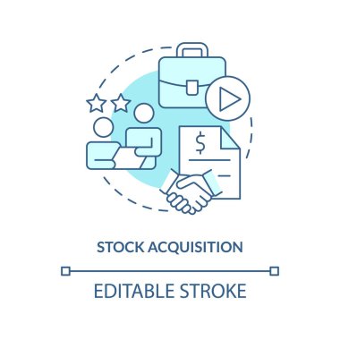 Hisse alımı turkuaz konsept simgesi. Hedef hisse senetleri. İş konsolidasyonu soyut fikir ince çizgi çizimi. İzole bir taslak çizim. Düzenlenebilir felç. Arial, Myriad Pro-Kalın yazı tipleri