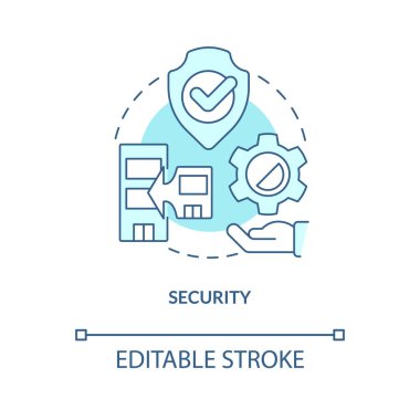 Güvenlik turkuaz konsept simgesi. İflas koruması. Nesnel, soyut, ince çizgi çizimleri birleştirin. İzole bir taslak çizim. Düzenlenebilir felç. Arial, Myriad Pro-Kalın yazı tipleri