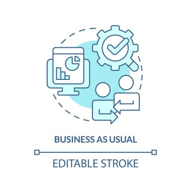 İşler her zamanki gibi turkuaz konsept ikonu. İdare et ve devam et. Birleşme aşaması soyut fikir ince çizgi çizimi. İzole bir taslak çizim. Düzenlenebilir felç. Arial, Myriad Pro-Kalın yazı tipleri