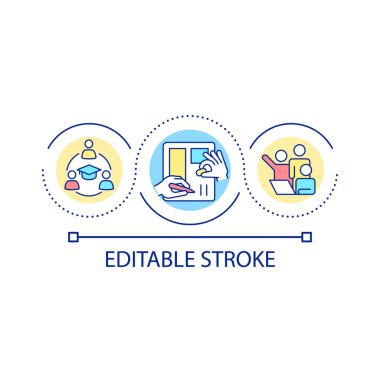 Gruplar halinde öğrenme kavramı simgesi. Çalışmanın sosyal doğası. Sağlıklı çevre soyut fikir ince çizgi çizimi. İzole bir taslak çizim. Düzenlenebilir felç. Kullanılan Arial yazı tipi