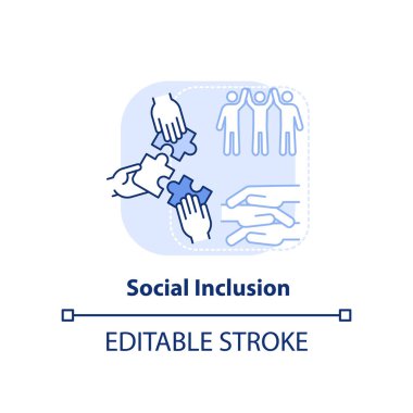 Sosyal kapsama açık mavi konsept simgesi. Eşit fırsatlar. LGBT programı soyut fikir ince çizgi çizimi. İzole bir taslak çizim. Düzenlenebilir felç. Arial, Myriad Pro-Kalın yazı tipleri