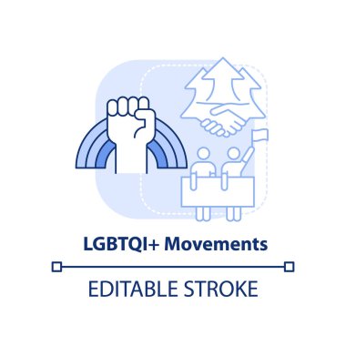 Lgbtqi hareketleri açık mavi konsept simgesi. Örgüt, sivil toplum. LGBT programı soyut fikir ince çizgi çizimi. İzole bir taslak çizim. Düzenlenebilir felç. Arial, Myriad Pro-Kalın yazı tipleri