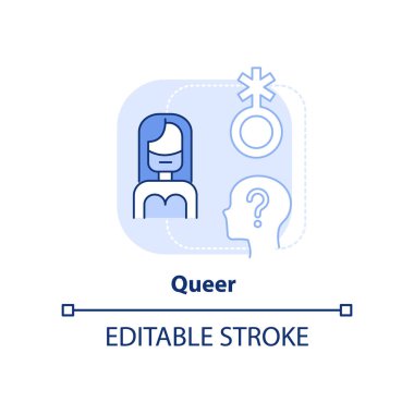 Nonoş açık mavi konsept ikonu. Sorgulama. Belirli bir cinsel kimlik. LGBT üyesi soyut fikir ince çizgi çizimi. İzole bir taslak çizim. Düzenlenebilir felç. Arial, Myriad Pro-Kalın yazı tipleri