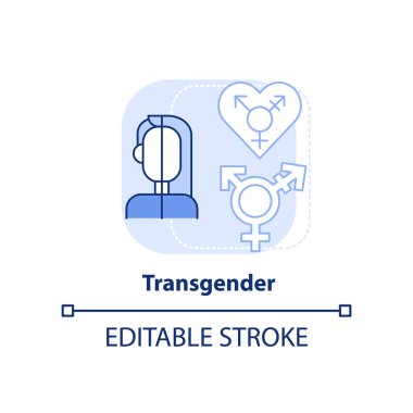 Transseksüel açık mavi konsept ikonu. Cinsiyet kimliği seksten farklıdır. LGBT üyesi soyut fikir ince çizgi çizimi. İzole bir taslak çizim. Düzenlenebilir felç. Arial, Myriad Pro-Kalın yazı tipleri