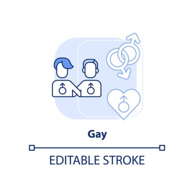 Gey açık mavi konsept simgesi. Erkek, aynı cinsiyetten. LGBT topluluk üyesi soyut fikir ince çizgi çizimi. İzole bir taslak çizim. Düzenlenebilir felç. Arial, Myriad Pro-Kalın yazı tipleri
