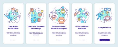 Mobil uygulama ekranındaki değişimle uğraşılıyor. Basit adaptasyon yürüyüşü 5 adım düzenlenebilir grafiksel yönergeler doğrusal kavramlarla. UI, UX, GUI şablonu. Kullanılan sayısız Pro-Kalın, Düzenli yazı tipleri