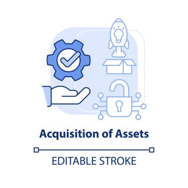 Mal varlığının alımı açık mavi konsept simgesi. Yeni teknolojilere erişim soyut fikir ince çizgi çizimi. İzole bir taslak çizim. Düzenlenebilir felç. Arial, Myriad Pro-Kalın yazı tipleri