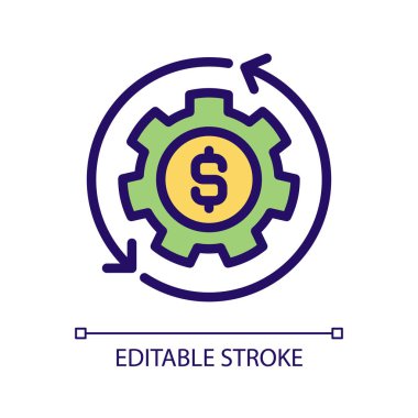 Para yönetimi piksel mükemmel RGB renk simgesi. Finansal başarı elde etmek. Para transferi. Bütçe belirleme. İzole vektör çizimi. Basit bir çizgi çizimi. Düzenlenebilir felç. Kullanılan Arial yazı tipi