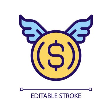 Para akışı pikseli mükemmel RGB renk simgesi. Nakit harcamak. Hayır kurumu. Sadaka bağışı. İzole vektör çizimi. Basit bir çizgi çizimi. Düzenlenebilir felç. Kullanılan Arial yazı tipi