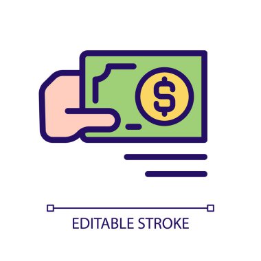 Nakit piksel olarak ödeme mükemmel RGB renk simgesi. Kağıt para birimi. Alım ve satım. Fiziksel para. İzole vektör çizimi. Basit bir çizgi çizimi. Düzenlenebilir felç. Kullanılan Arial yazı tipi