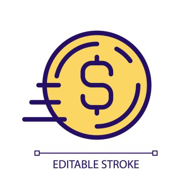 Hareket pikselinde bozuk para mükemmel RGB renk simgesi. Banka havale ödemesi. Para gönder. Dijital cüzdan. İzole vektör çizimi. Basit bir çizgi çizimi. Düzenlenebilir felç. Kullanılan Arial yazı tipi