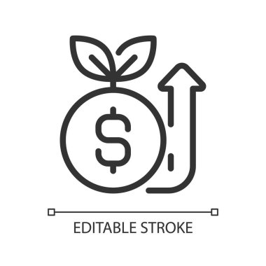 Para piksel yükseltmek mükemmel doğrusal simge. Bağış etkinliği. Kitle fonlama kampanyası. Başlangıç sermayesi. İnce çizgili çizim. Contour sembolü. Vektör çizimi. Düzenlenebilir felç. Kullanılan Arial yazı tipi