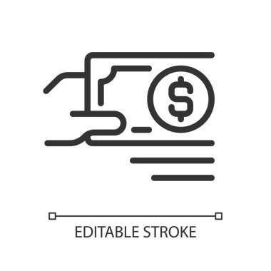 Nakit piksel olarak ödeme mükemmel doğrusal simge. Kağıt para birimi. Alım ve satım. Fiziksel para. İnce çizgili çizim. Contour sembolü. Vektör çizimi. Düzenlenebilir felç. Kullanılan Arial yazı tipi