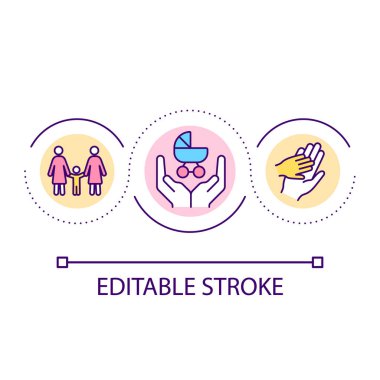 Ebeveynlik döngüsü konsepti simgesi. Aynı cinsiyetten ebeveynler. Çocuk yetiştirmek. Dikkatli ebeveynlik. LGBT toplumu soyut fikir ince çizgi çizimi. İzole bir taslak çizim. Düzenlenebilir felç. Kullanılan Arial yazı tipi