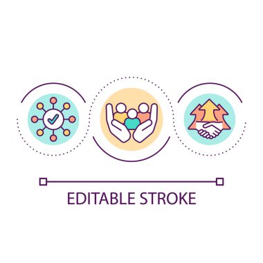 Yerel toplulukların döngü konseptini destekle. Sosyal gelişim. Sosyal grupları güçlendirmek soyut fikir ince çizgi çizimi. İzole bir taslak çizim. Düzenlenebilir felç. Kullanılan Arial yazı tipi