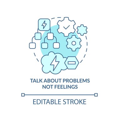 Sorunlardan bahset, turkuaz konsept ikonu değil. Değişimle uğraşmak soyut fikir ince çizgi çizimi. İzole bir taslak çizim. Düzenlenebilir felç. Arial, Myriad Pro-Kalın yazı tipleri