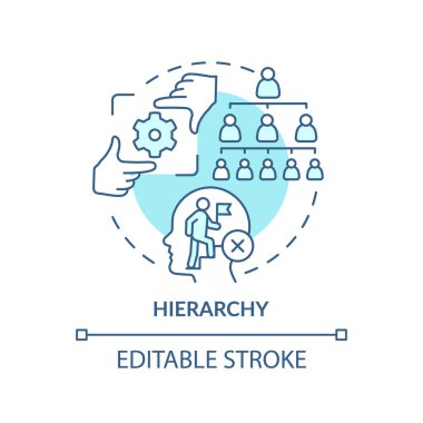Hiyerarşi turkuaz konsept simgesi. Çalışanları cesaretlendirme. İnsan Kaynakları 'nın soyut ve ince çizgili çizgilerindeki adaptasyon düşmanı. İzole bir taslak çizim. Düzenlenebilir felç. Arial, Myriad Pro-Kalın yazı tipleri