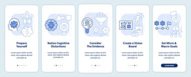 Uyumluluk ipuçları seyyar uygulama ekranında açık mavi renkte. Doğrusal kavramlarla 5 adımlık düzenlenebilir grafik talimatlarını değiştirir. UI, UX, GUI şablonu. Kullanılan sayısız Pro-Kalın, Düzenli yazı tipleri