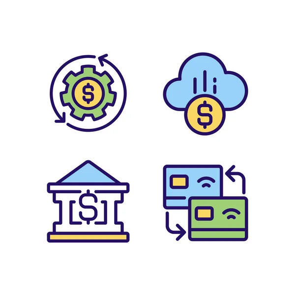 Finanzdienstleister Pixeln Perfekte Rgb Farbsymbole Geldmanagement Kartenüberweisung Cloud Bezahlung Vereinzelte — Stockvektor