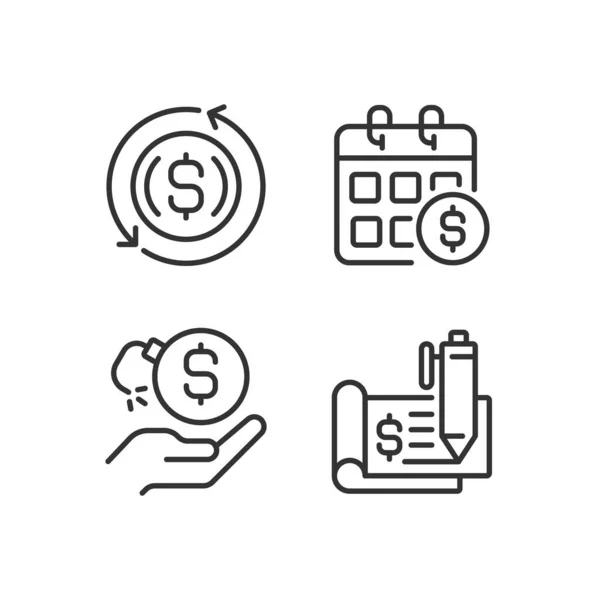 Transactions Payments Pixel Perfect Linear Icons Set Monthly Income Financial — Stock Vector