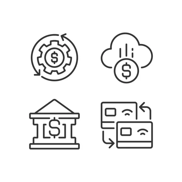 Finanzdienstleister Pixeln Perfekte Lineare Symbole Geldmanagement Kartenüberweisung Cloud Bezahlung Personalisierbare — Stockvektor