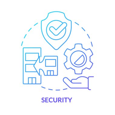 Güvenlik mavi gradyan konsept simgesi. Başarısızlığı önle. İflas koruması. Nesnel, soyut, ince çizgi çizimleri birleştirin. İzole bir taslak çizim. Kullanılan sayısız Pro-Kalın yazı tipi