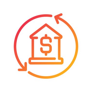İpotek pikseli mükemmel gradyan vektör simgesi. Ev kredisi. Kişisel eşya satın almak. Emlak satın almak. İnce çizgi renk sembolü. Modern tarz pictogram. Vektör izole çizimi