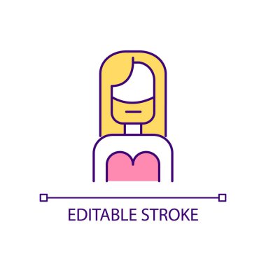 Eşcinsel insan RGB renk simgesi. Cinsiyet kimliği ve ifadesi. Sürükleme kraliçesi. LGBTQ topluluk üyesi. İzole vektör çizimi. Basit bir çizgi çizimi. Düzenlenebilir felç. Kullanılan Arial yazı tipi