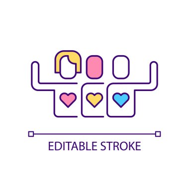 LGBT topluluk RGB renk simgesi. LGBTQ hareketi. Çeşitlilik. Cinsiyet kimliği. Cinsel yönelim. İzole vektör çizimi. Basit bir çizgi çizimi. Düzenlenebilir felç. Kullanılan Arial yazı tipi