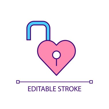 Özgür aşk RGB renk simgesi. Cinsel yönelim ve kimlik. Açık ilişki ve evlilik. İzole vektör çizimi. Basit bir çizgi çizimi. Düzenlenebilir felç. Kullanılan Arial yazı tipi