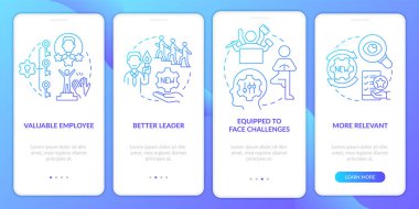 Mobil uygulama ekranında iş yeri adapte edilebilirliğinin faydaları. Doğrusal kavramlarla birlikte 4 aşamalı grafik talimatlar. UI, UX, GUI şablonu. Kullanılan sayısız Pro-Kalın, Düzenli yazı tipleri