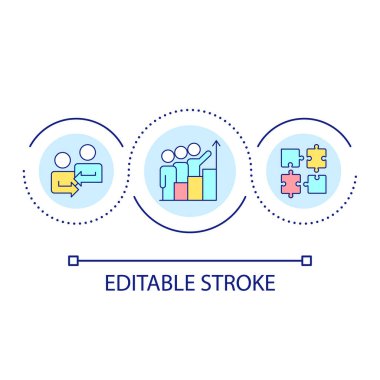 İş birliği döngüsü konsepti simgesi. Takım çalışması ve iletişim. Problem çözme becerileri soyut fikir ince çizgi çizimi. İzole bir taslak çizim. Düzenlenebilir felç. Kullanılan Arial yazı tipi