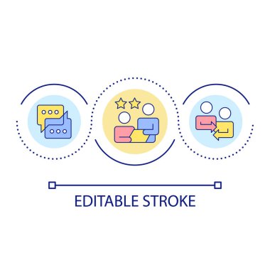 İş tartışma döngüsü konsepti ikonu. Birleşme pazarlığı. İş dahili numarası. Soyut fikir ince çizgi çiziminden ödün ver. İzole bir taslak çizim. Düzenlenebilir felç. Kullanılan Arial yazı tipi